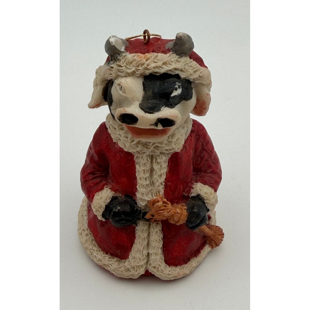 Vintage Santa Cow Christmas Ornament Red Suit Farm Animal Holiday Decor